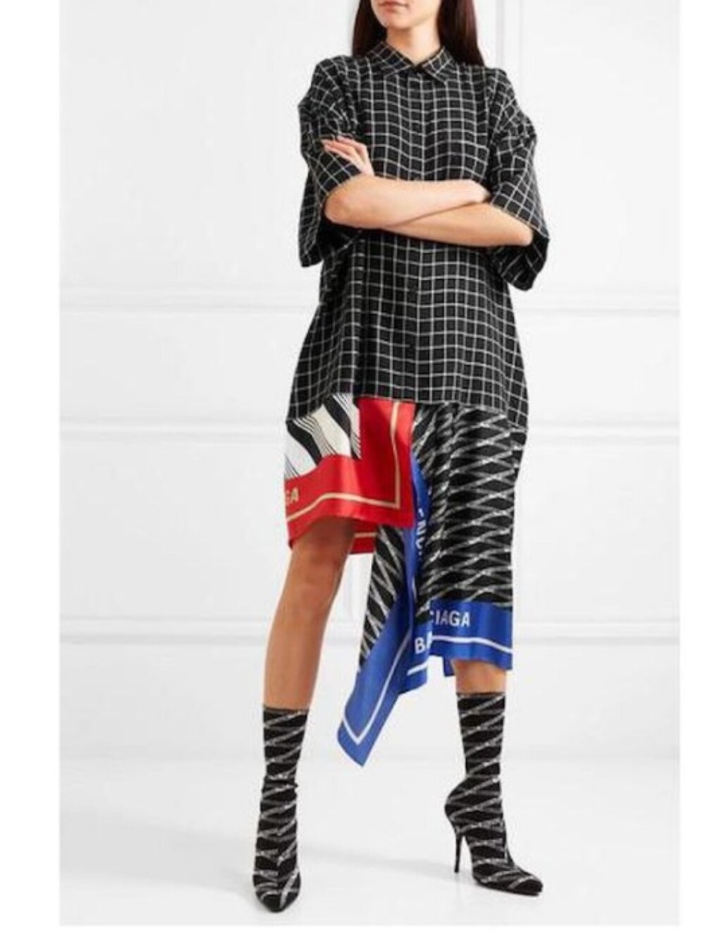 Balenciaga Asymmetrical Scarf Cotton And Silk Shirt Dress Size 34